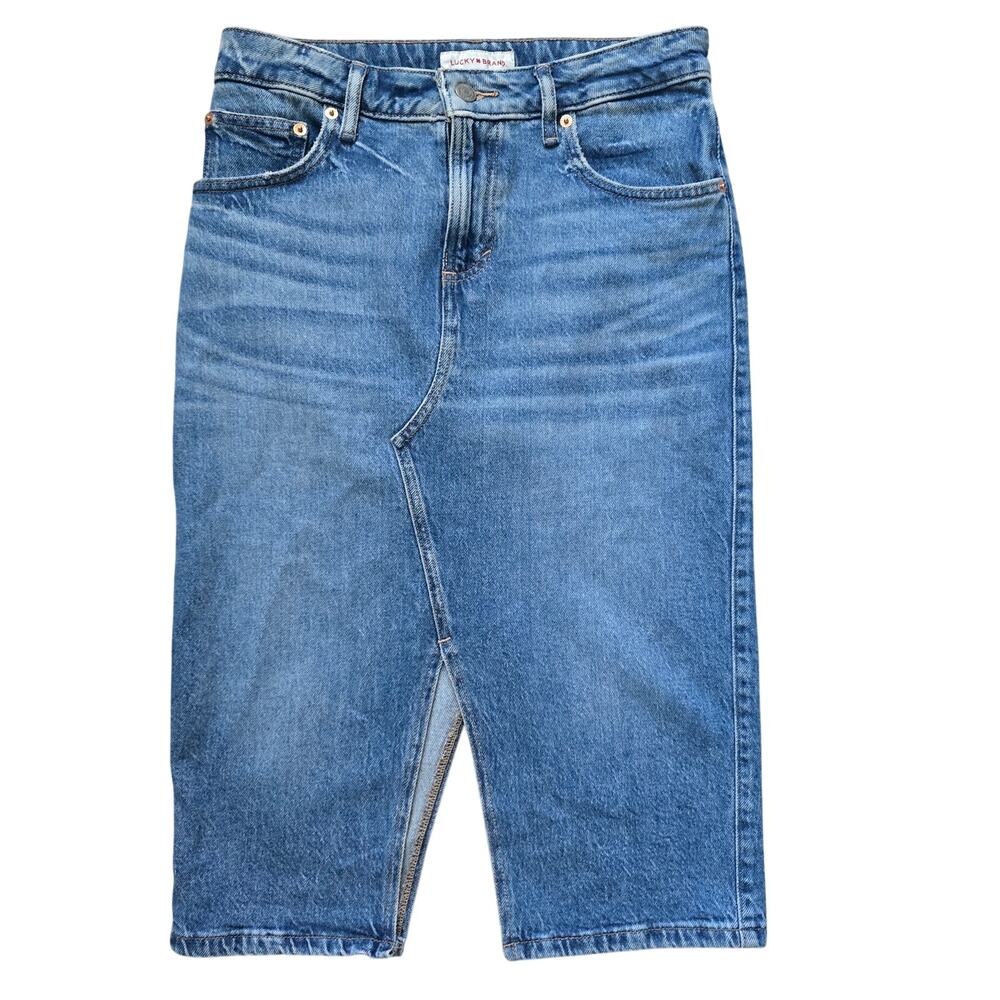 Lucky Brand Classic Pencil Denim Midi Skirt Size 26 Stretch Split Front/ Back - Picture 4 of 10